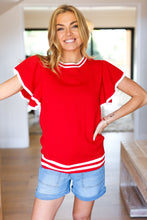 Load image into Gallery viewer, Feeling Festive Red &amp; White Ruffle Sleeve Sweater Knit Top
