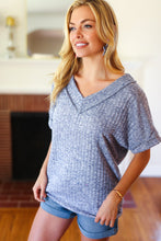 Load image into Gallery viewer, Weekend Ready Denim Banded V Neck Textured Slub Rib Top
