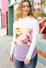 Load image into Gallery viewer, Lean On Me Lavender Floral Cowl Neck Color Block Terry Top
