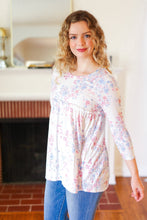 Load image into Gallery viewer, Feeling Fun Blue &amp; Pink Floral Ribbed Babydoll Ruffle Top
