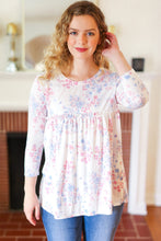 Load image into Gallery viewer, Feeling Fun Blue &amp; Pink Floral Ribbed Babydoll Ruffle Top
