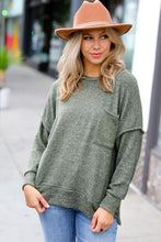 Load image into Gallery viewer, Stay Awhile Army Green Drop Shoulder Melange Sweater
