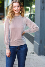Load image into Gallery viewer, On Your Way Camel Ribbed Mock Neck Puff Sleeve Top
