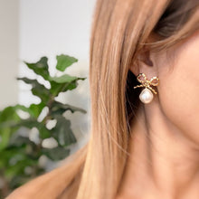 Load image into Gallery viewer, Ellison+Young - Dangle Pearl Antique Bow Earrings
