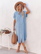 Load image into Gallery viewer, Elanora - Shirt Midi Dress Light Sky Blue V-Neck Short Sleeves Dress
