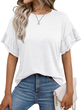 Load image into Gallery viewer, Suhkasana - Women's Ruffle Sleeve Crew Neck T-Shirt – Casual Summer Solid Color Top
