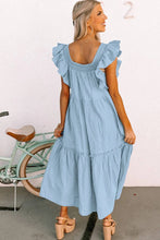 Load image into Gallery viewer, Lovesoft - Sky Blue Ruffled Flutter Sleeve Square Neck Textured Tiered Maxi Dress
