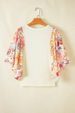 Load image into Gallery viewer, Suhkasana - Beige Floral Patchwork Batwing Sleeve Round Neck Blouse
