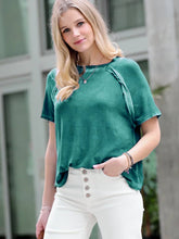 Load image into Gallery viewer, 42POPS - ,._ SI-24394 WASHED SHORT SLEEVE BOAT-NECK TOP W HI-LOW HEM
