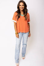Load image into Gallery viewer, Lovesoft - Grapefruit Orange Contrast Trim Exposed Seam V Neck T-shirt
