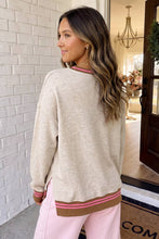 Load image into Gallery viewer, LA Society - LAS Striped Ribbed Trim Mock Neck Sweatshirt (S-XL)
