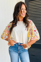 Load image into Gallery viewer, Suhkasana - Beige Floral Patchwork Batwing Sleeve Round Neck Blouse

