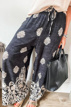 Load image into Gallery viewer, Lovesoft - Black Bohemian Printed Drawstring Waist Wide Leg Pants
