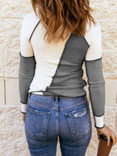Load image into Gallery viewer, Suhkasana - Ribbed Color Block Slim Fit Top with Contrast Seams
