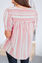 Load image into Gallery viewer, 66DISCO - Plus Size Stripe Tassel Tie Frilled Short Sleeve Blouse
