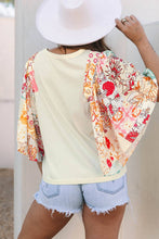 Load image into Gallery viewer, Suhkasana - Beige Floral Patchwork Batwing Sleeve Round Neck Blouse
