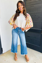 Load image into Gallery viewer, Suhkasana - Beige Floral Patchwork Batwing Sleeve Round Neck Blouse
