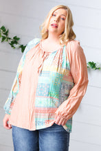 Load image into Gallery viewer, Peach &amp; Mint Floral Color Block Raglan Peasant Top
