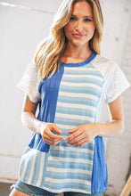 Load image into Gallery viewer, Blue Rib Terry Lace &amp; Stripe Color Block Top
