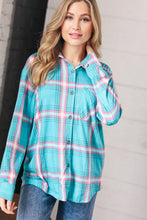 Load image into Gallery viewer, Teal &amp; Pink Plaid Front Pocket Shirt Shacket

