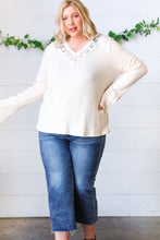 Load image into Gallery viewer, Cream Rib Lace V Neck Button Detail Top
