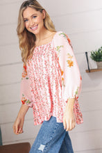 Load image into Gallery viewer, Pink/Red Chiffon Floral Square Neck Babydoll Blouse

