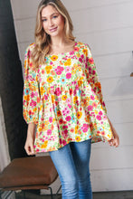 Load image into Gallery viewer, Daffodil Square Neck Peplum Floral Challis Woven Top
