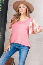 Load image into Gallery viewer, Mauve Rib Floral Chiffon Flutter Sleeve Knit Top
