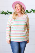 Load image into Gallery viewer, Green Apple &amp; Tangerine Textured Vintage Stripe Top

