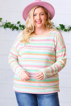 Load image into Gallery viewer, Green Apple &amp; Tangerine Textured Vintage Stripe Top
