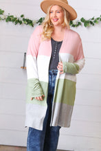 Load image into Gallery viewer, Sage Wide Stripe Terry Color Block Open Cardigan
