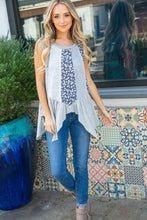 Load image into Gallery viewer, Grey Cotton Floral Color Block Shark Bite Hem Top

