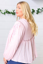 Load image into Gallery viewer, Blush Embroidered Tie String Peasant Top
