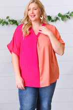 Load image into Gallery viewer, Peach &amp; Magenta Color Block V Neck Crepe Top
