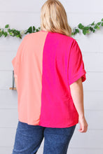 Load image into Gallery viewer, Peach &amp; Magenta Color Block V Neck Crepe Top
