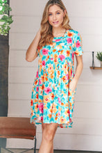 Load image into Gallery viewer, Teal &amp; Magenta Floral Babydoll Fit and Flare Dress
