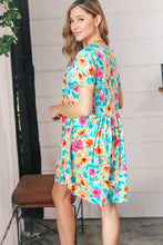 Load image into Gallery viewer, Teal &amp; Magenta Floral Babydoll Fit and Flare Dress
