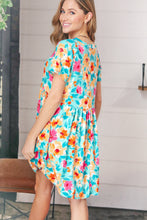Load image into Gallery viewer, Teal &amp; Magenta Floral Babydoll Fit and Flare Dress
