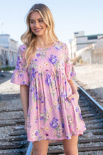 Load image into Gallery viewer, Rose Floral Elbow Length Swing Pocketed Dress

