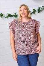 Load image into Gallery viewer, Blush Leopard Print Smoked Ruffle Button Keyhole Blouse
