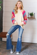 Load image into Gallery viewer, Oatmeal Brushed Hacci Multi Color Stripe Raglan Top
