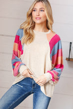 Load image into Gallery viewer, Oatmeal Brushed Hacci Multi Color Stripe Raglan Top
