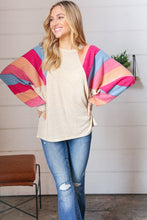 Load image into Gallery viewer, Oatmeal Brushed Hacci Multi Color Stripe Raglan Top
