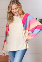 Load image into Gallery viewer, Oatmeal Brushed Hacci Multi Color Stripe Raglan Top
