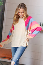 Load image into Gallery viewer, Oatmeal Brushed Hacci Multi Color Stripe Raglan Top
