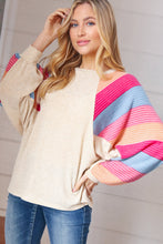 Load image into Gallery viewer, Oatmeal Brushed Hacci Multi Color Stripe Raglan Top
