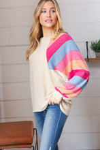 Load image into Gallery viewer, Oatmeal Brushed Hacci Multi Color Stripe Raglan Top
