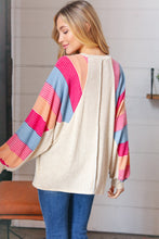 Load image into Gallery viewer, Oatmeal Brushed Hacci Multi Color Stripe Raglan Top
