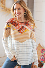 Load image into Gallery viewer, Mustard Two-Tone Chevron Stripe &amp; Floral Patchwork Top
