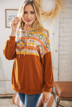 Load image into Gallery viewer, Rust Aztec Hacci Color Block Hoodie
